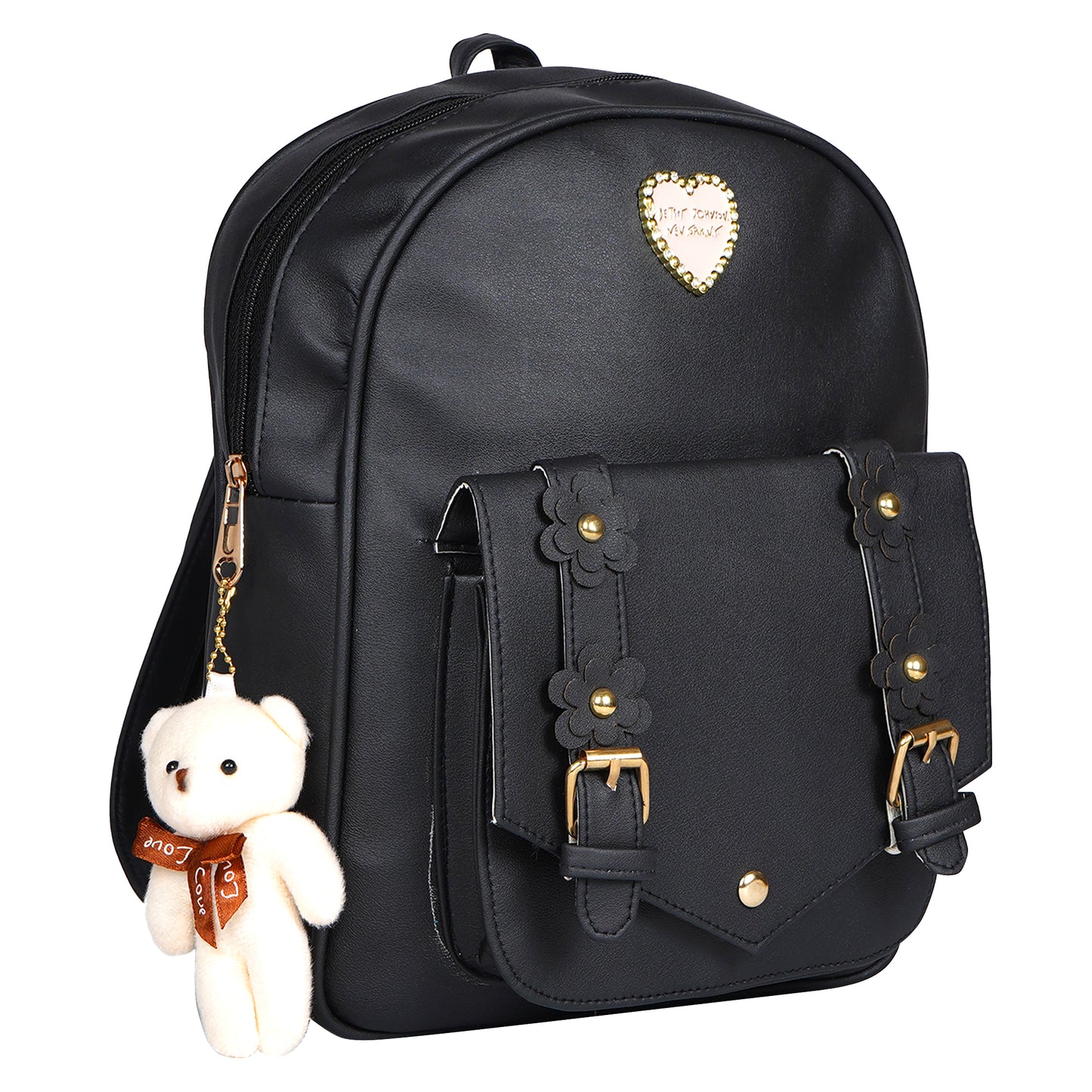 Paris Combo of 3 Pcs: Vegan Leather Backpack for Girls - Black