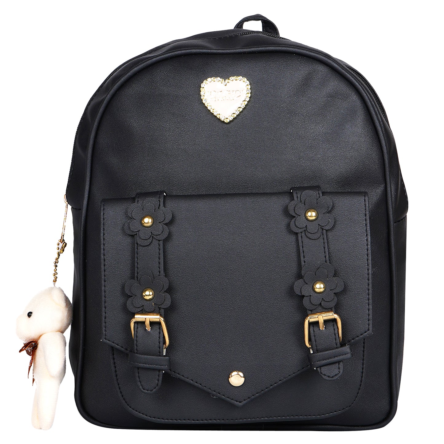 Paris Combo of 3 Pcs: Vegan Leather Backpack for Girls - Black