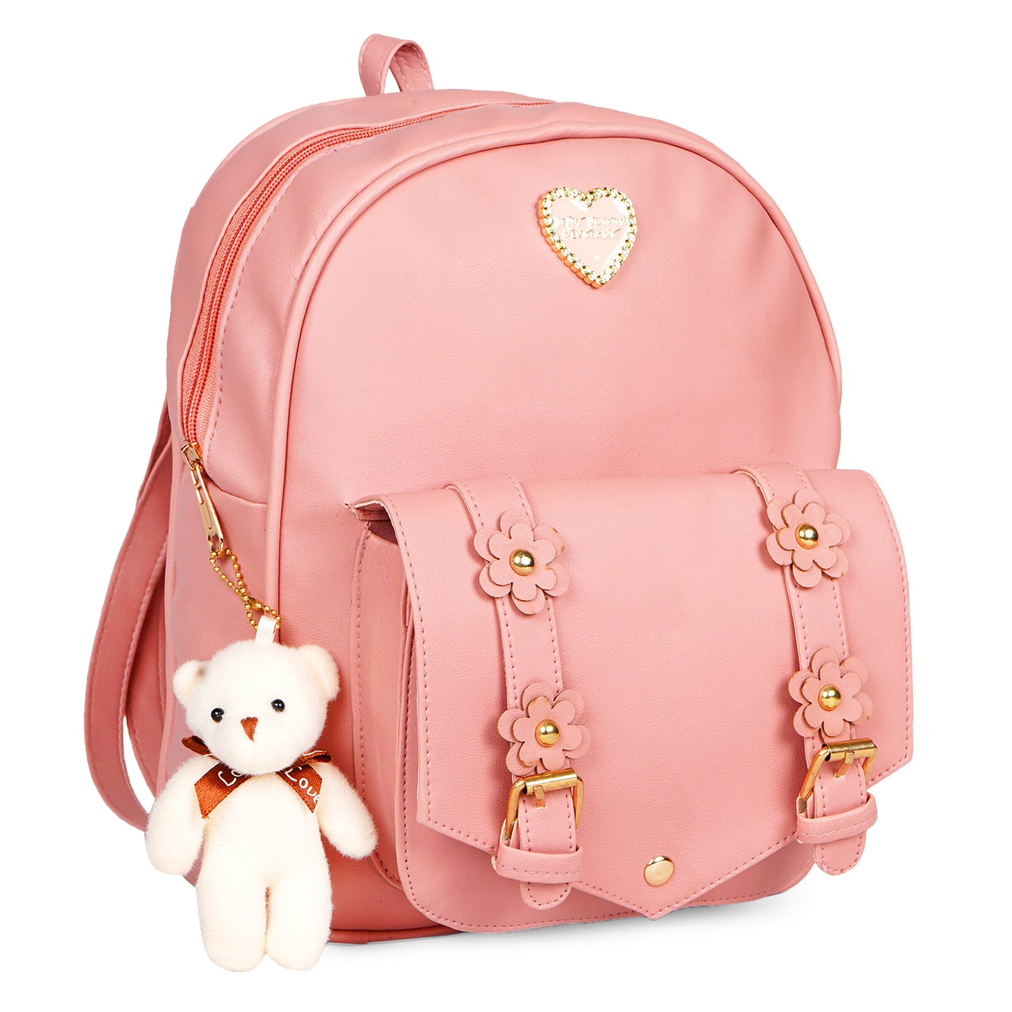 Paris Combo of 3 Pcs: Vegan Leather Backpack for Girls - Pink