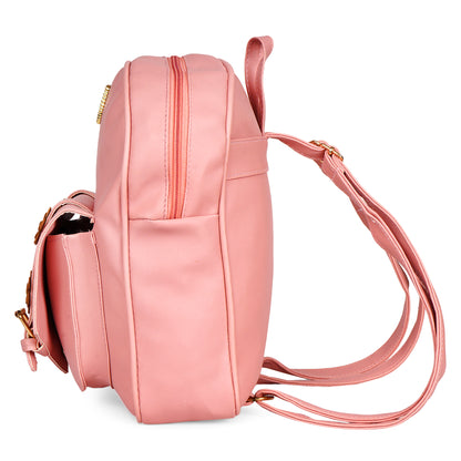 Paris Combo of 3 Pcs: Vegan Leather Backpack for Girls - Pink