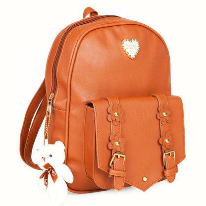 Paris Combo of 3 Pcs: Vegan Leather Backpack for Girls - Tan