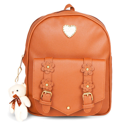 Paris Combo of 3 Pcs: Vegan Leather Backpack for Girls - Tan