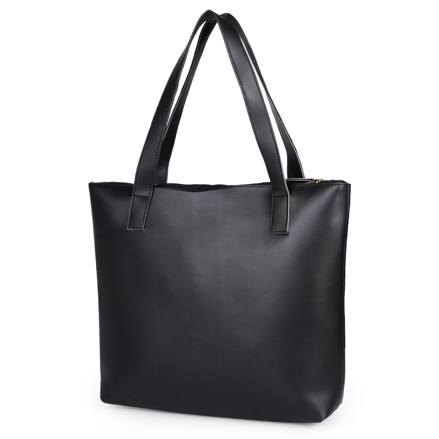 Aliza Classy Bucket Tote Bag with Double Shoulder Handle and Zip Closure - Black