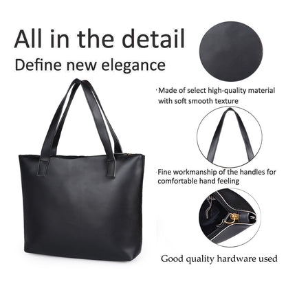 Aliza Classy Bucket Tote Bag with Double Shoulder Handle and Zip Closure - Black