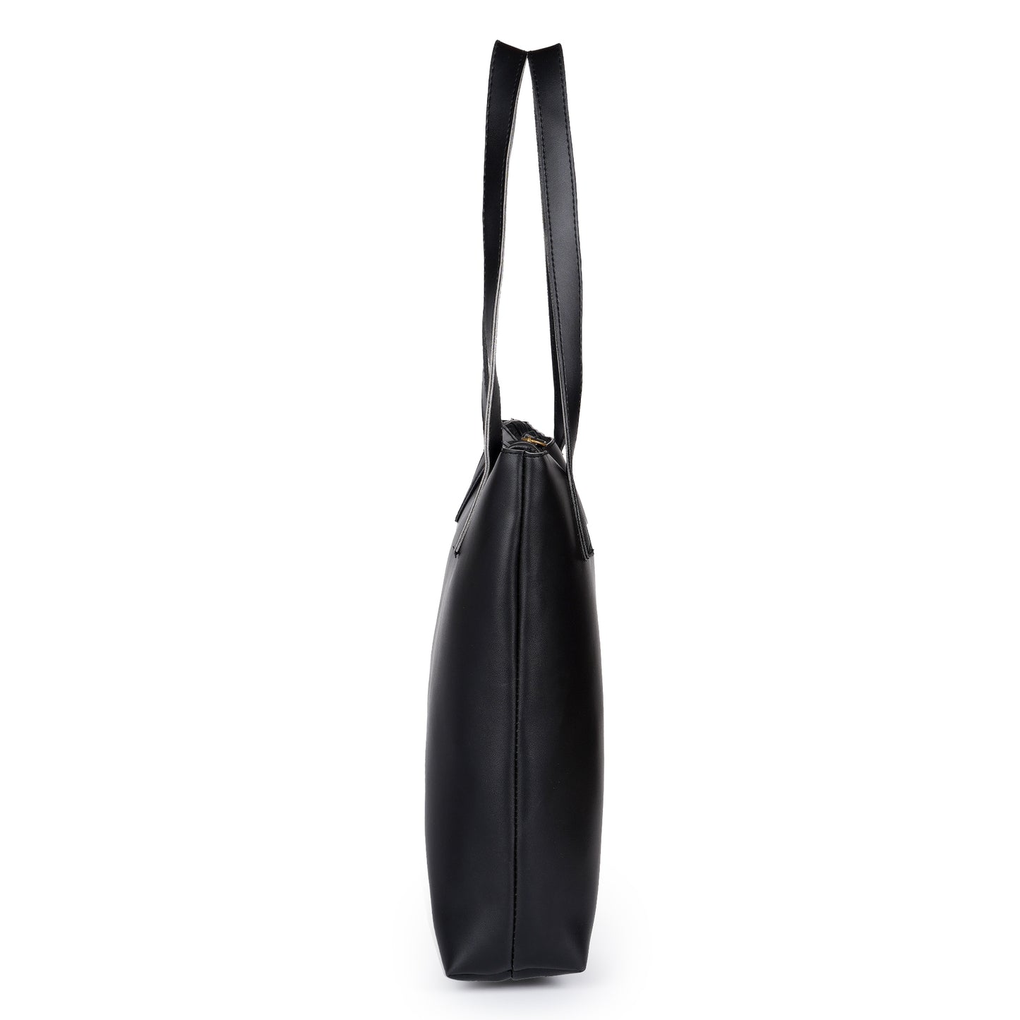 Aliza Classy Bucket Tote Bag with Double Shoulder Handle and Zip Closure - Black