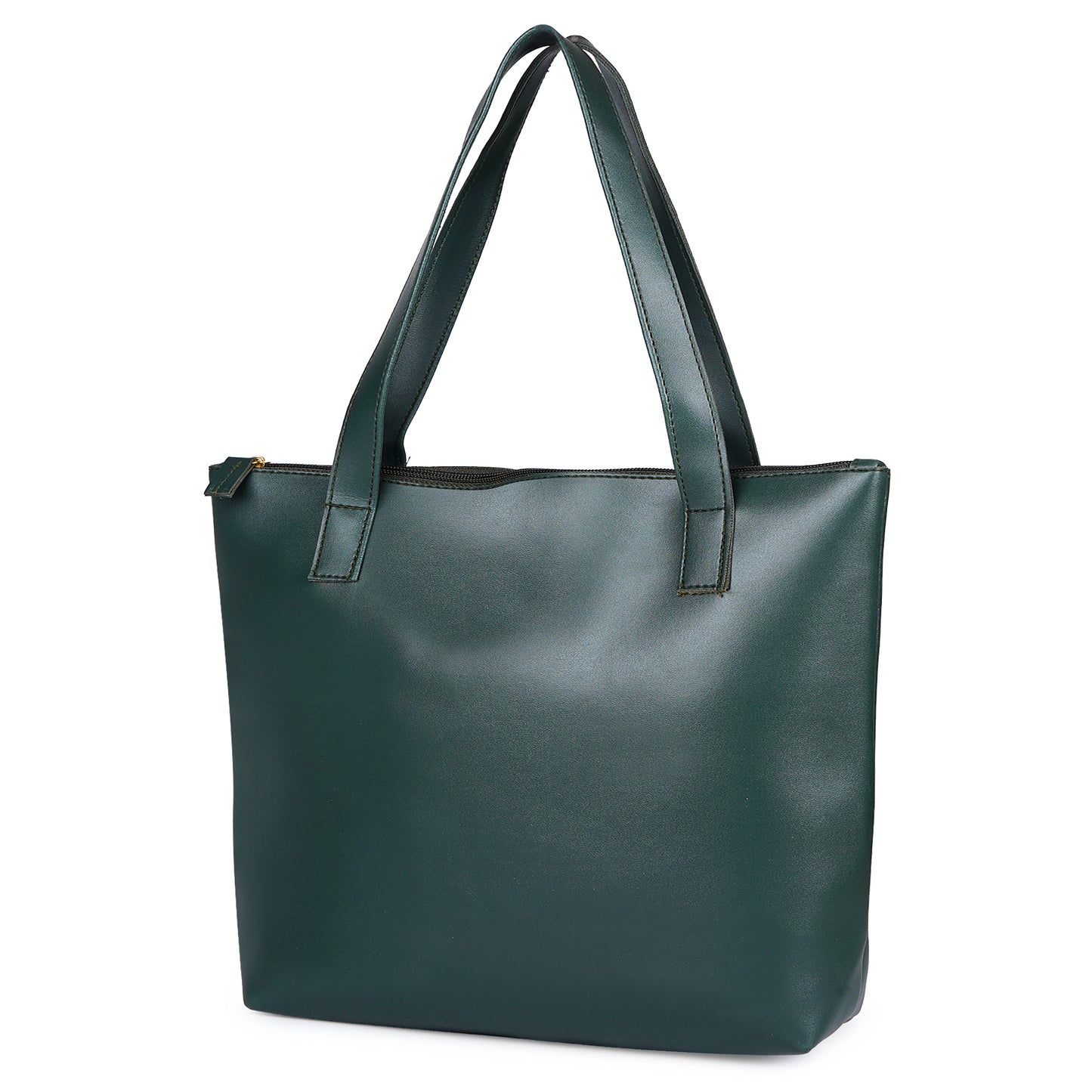 Aliza Classy Bucket Tote Bag with Double Shoulder Handle and Zip Closure - Green