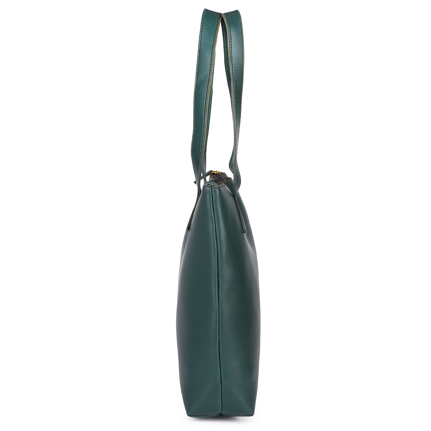 Aliza Classy Bucket Tote Bag with Double Shoulder Handle and Zip Closure - Green