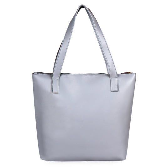 Aliza Classy Bucket Tote Bag with Double Shoulder Handle and Zip Closure - Grey