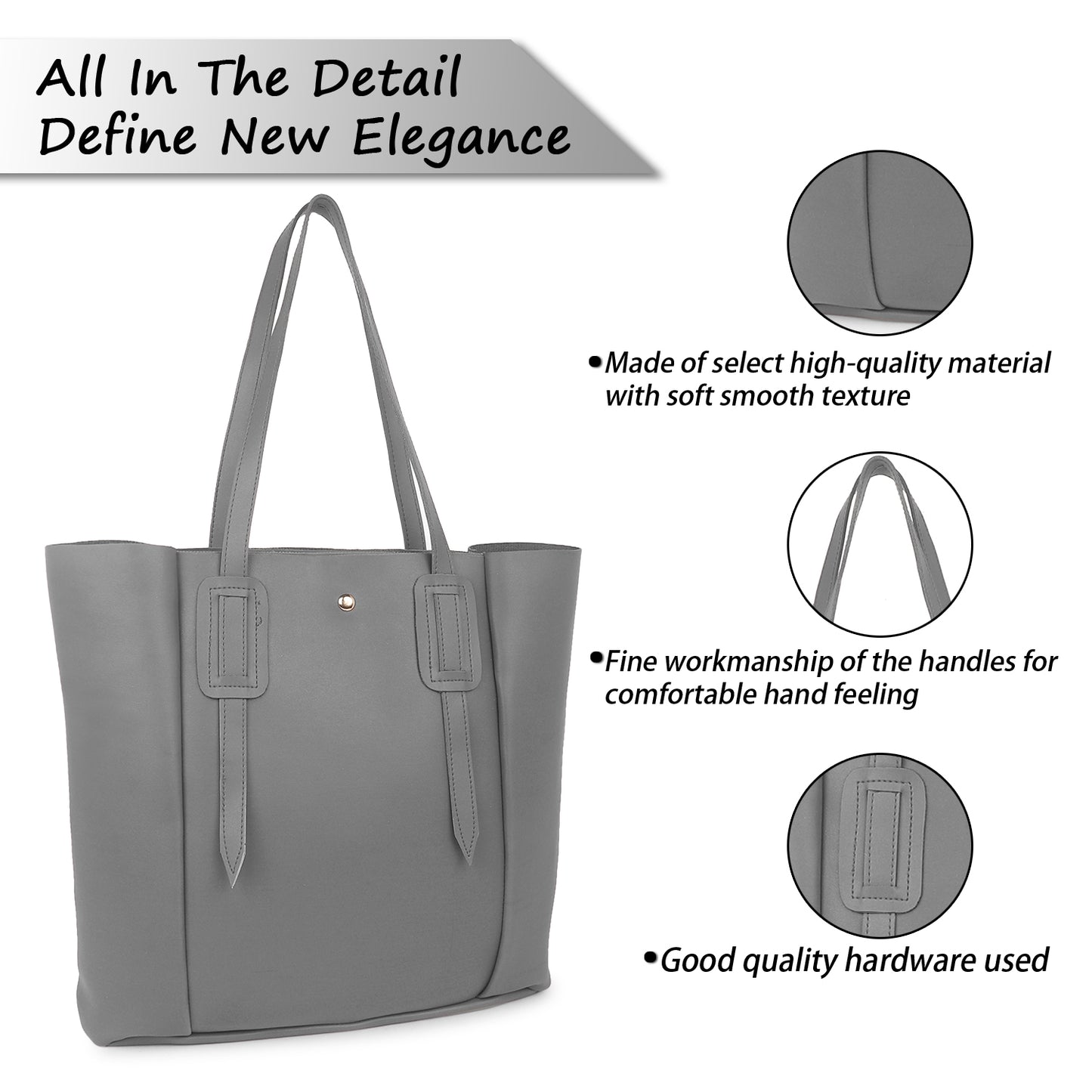 Aliza Vespera Tote Bag with Double Shoulder Handle - Grey