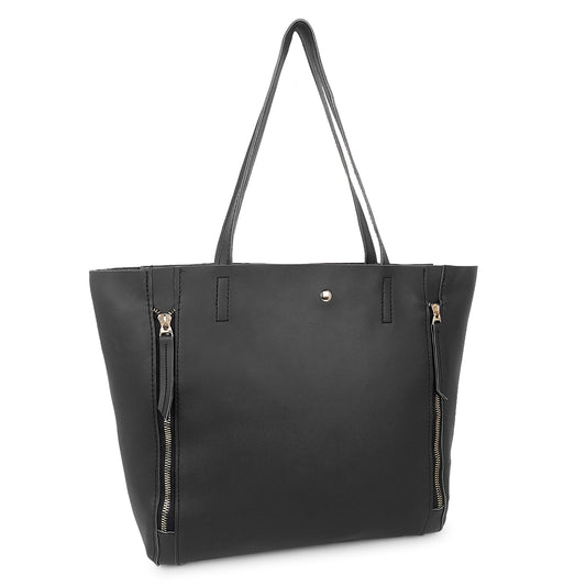 Astra Vegan Leather Large Tote Bag - Black