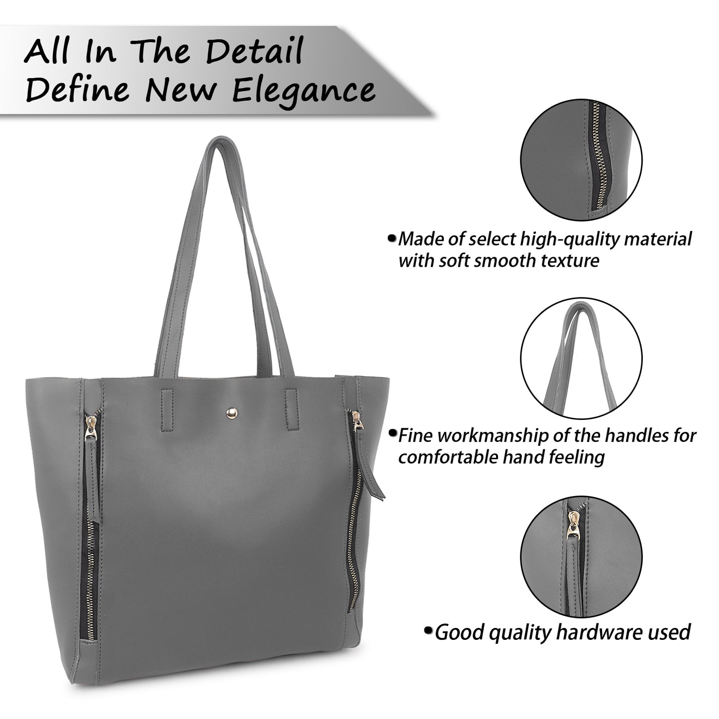 Astra Vegan Leather Large Tote Bag - Grey