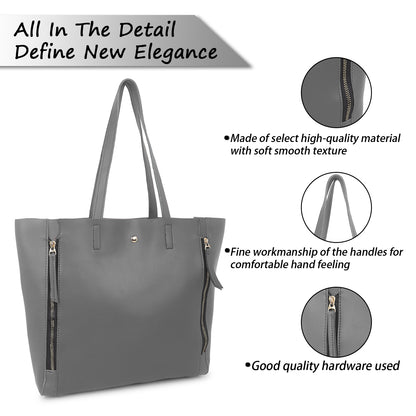 Astra Vegan Leather Large Tote Bag - Grey