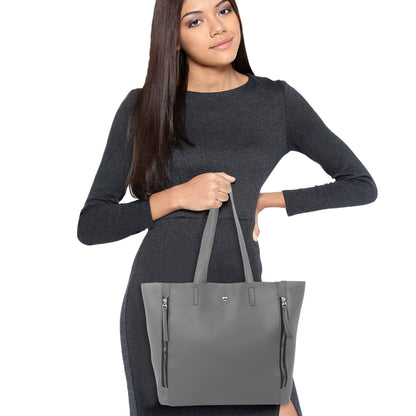 Astra Vegan Leather Large Tote Bag - Grey