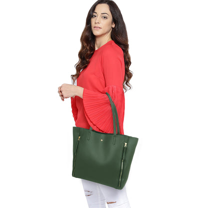 Astra Vegan Leather Large Tote Bag - Olive Green