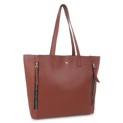 Astra Vegan Leather Large Tote Bag - Tan