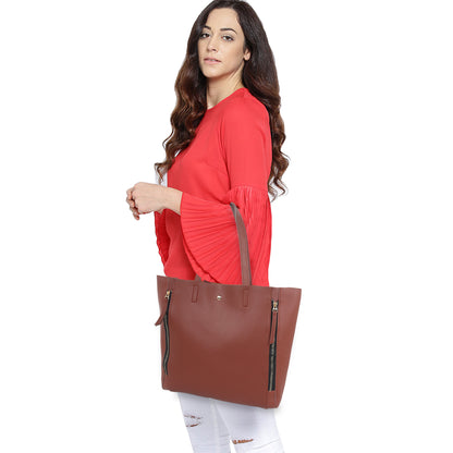 Astra Vegan Leather Large Tote Bag - Tan