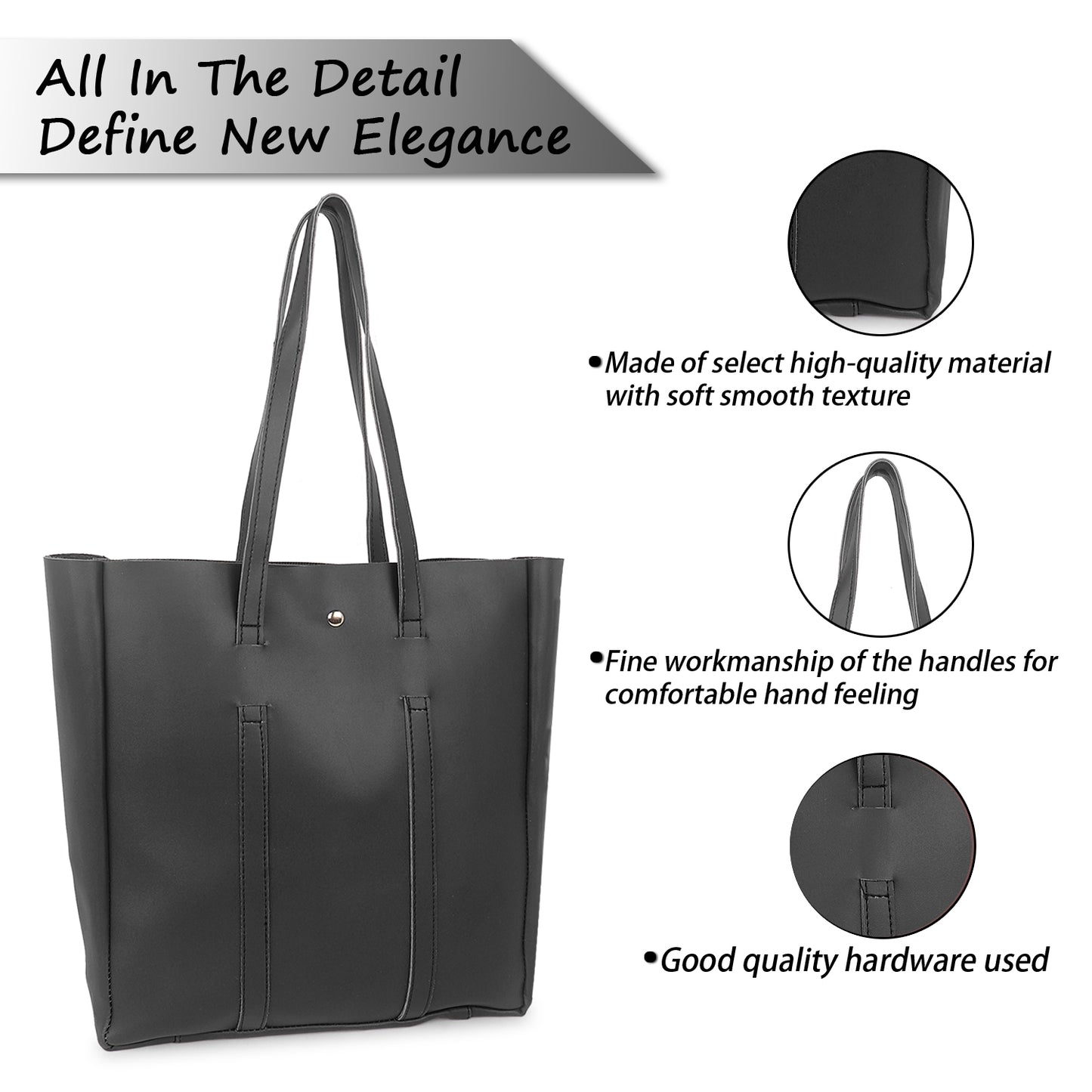 Aliza Stella Tote Bag with Double Shoulder Handle - Black