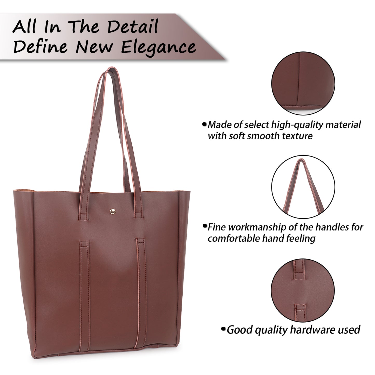 Aliza Stella Tote Bag with Double Shoulder Handle - Coffee