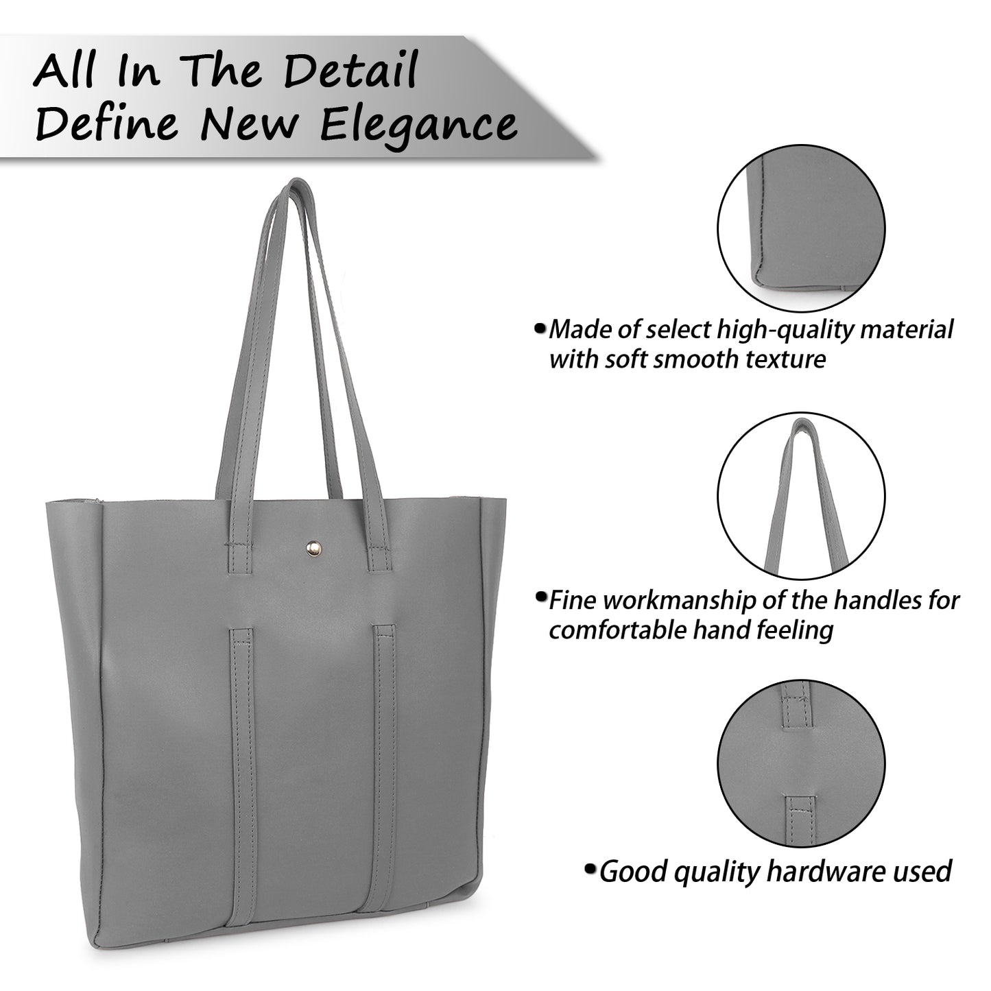 Aliza Stella Tote Bag with Double Shoulder Handle - Grey