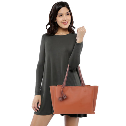 Adhara Vegan Leather Tote Bag - Tan