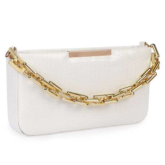 Miss Zury Viper Skin Vegan Leather Sling Bag - White