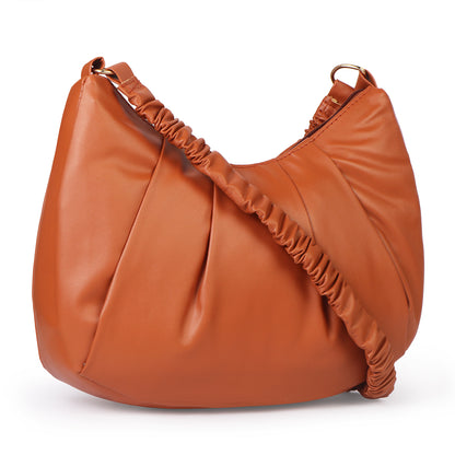 Monaco Wrinkle Vegan Leather Shoulder Bag - Tan