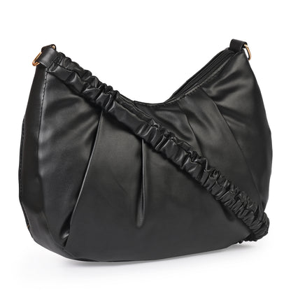 Monaco Wrinkle Vegan Leather Shoulder Bag - Black