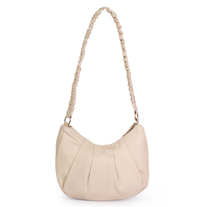 Monaco Wrinkle Vegan Leather Shoulder Bag - Cream