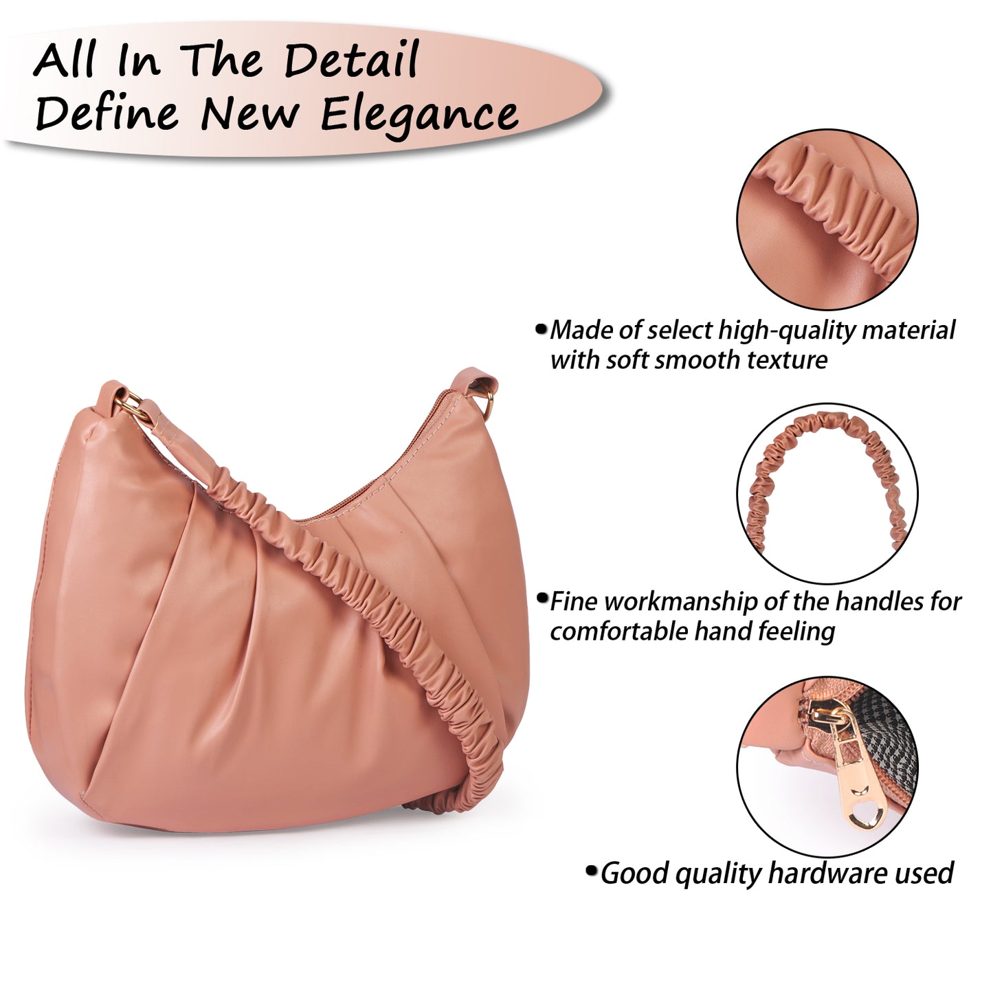 Monaco Wrinkle Vegan Leather Shoulder Bag - Peach