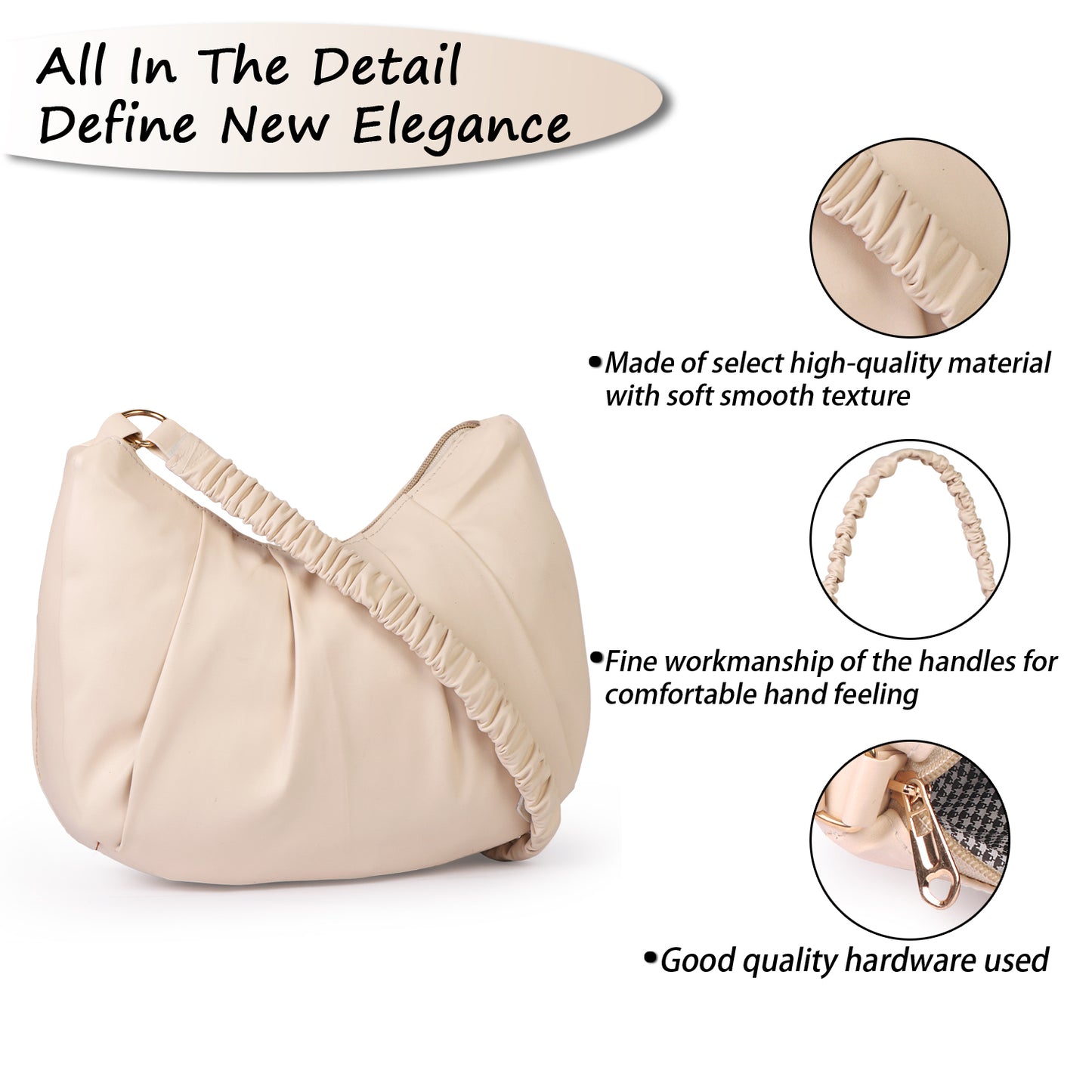 Monaco Wrinkle Vegan Leather Shoulder Bag - Cream