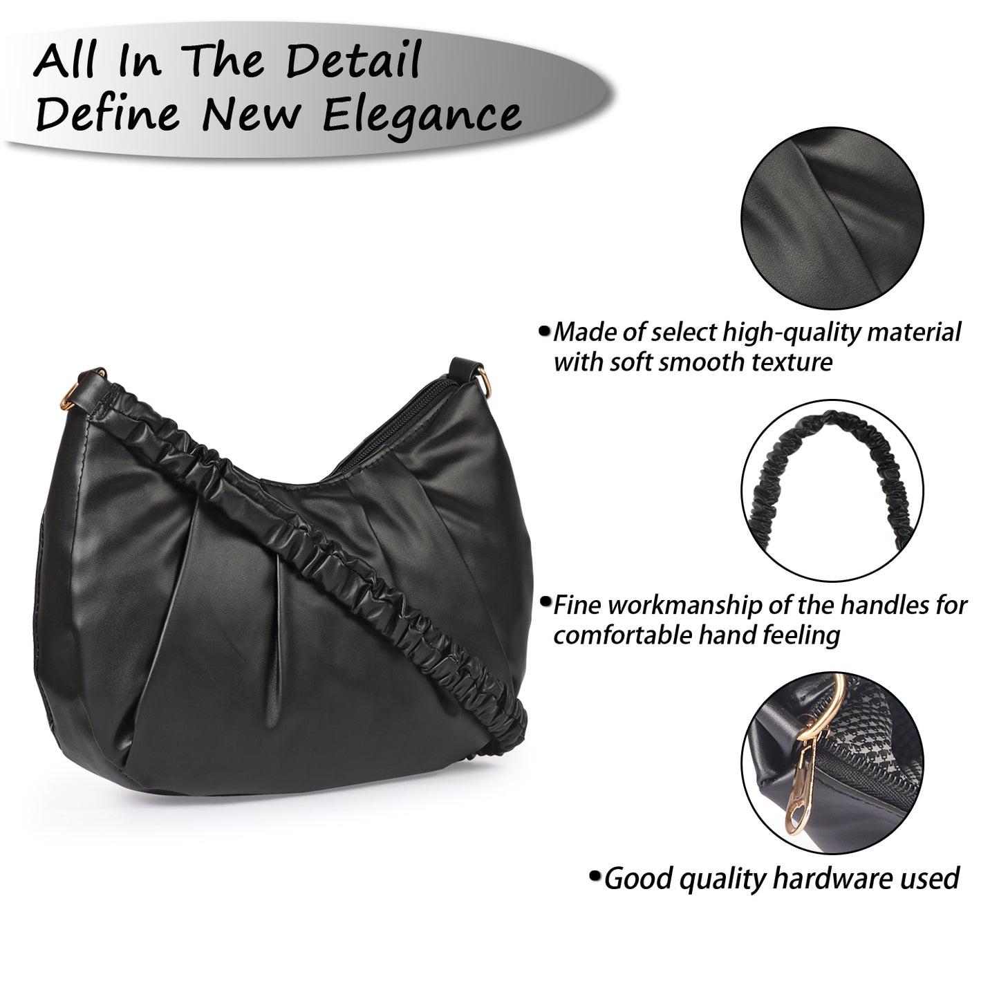 Monaco Wrinkle Vegan Leather Shoulder Bag - Black