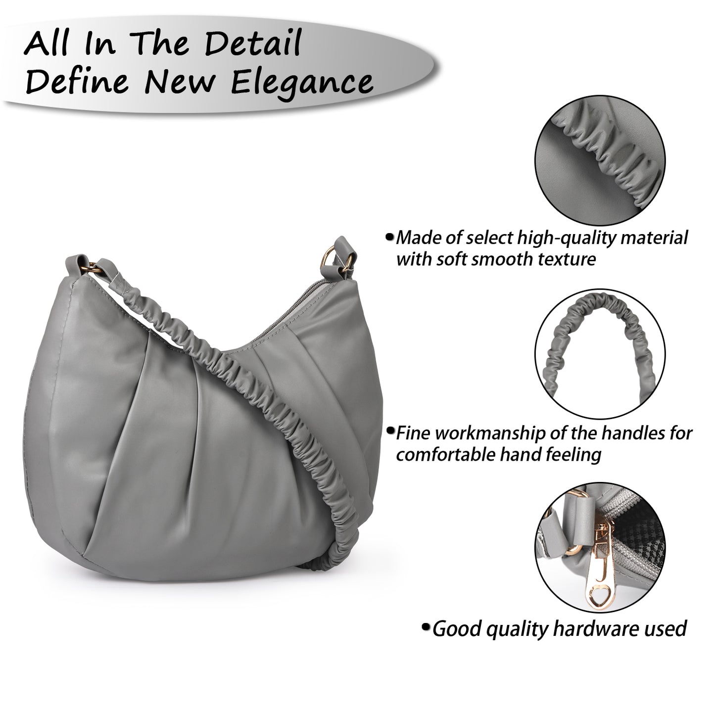 Monaco Wrinkle Vegan Leather Shoulder Bag - Grey