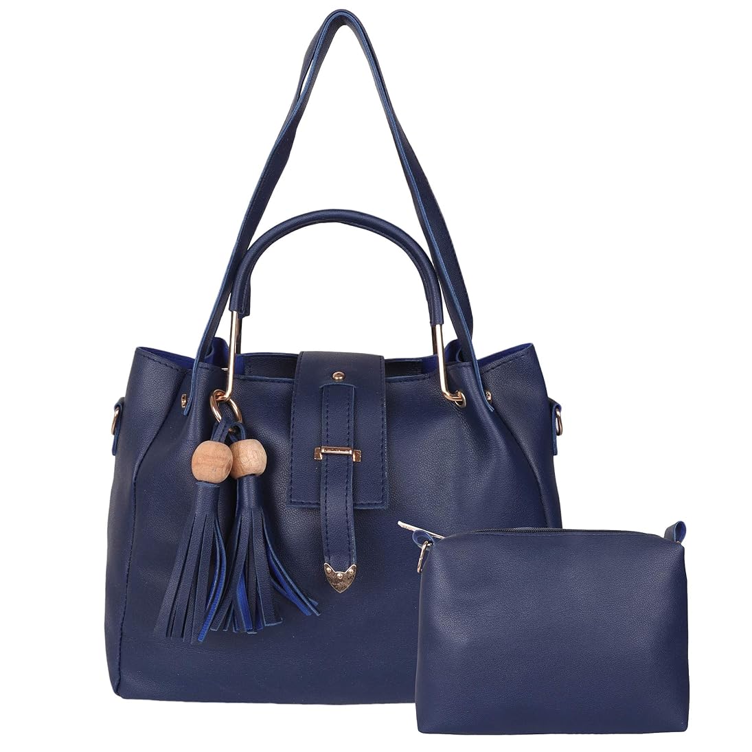 Ibiza Double Tassel Combo Pack of 2 Pcs Handbag with Sling Bag - Blue