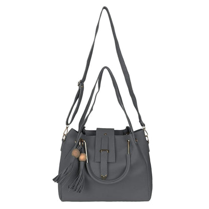 Ibiza Double Tassel Combo Pack of 2 Pcs Handbag with Sling Bag - Grey