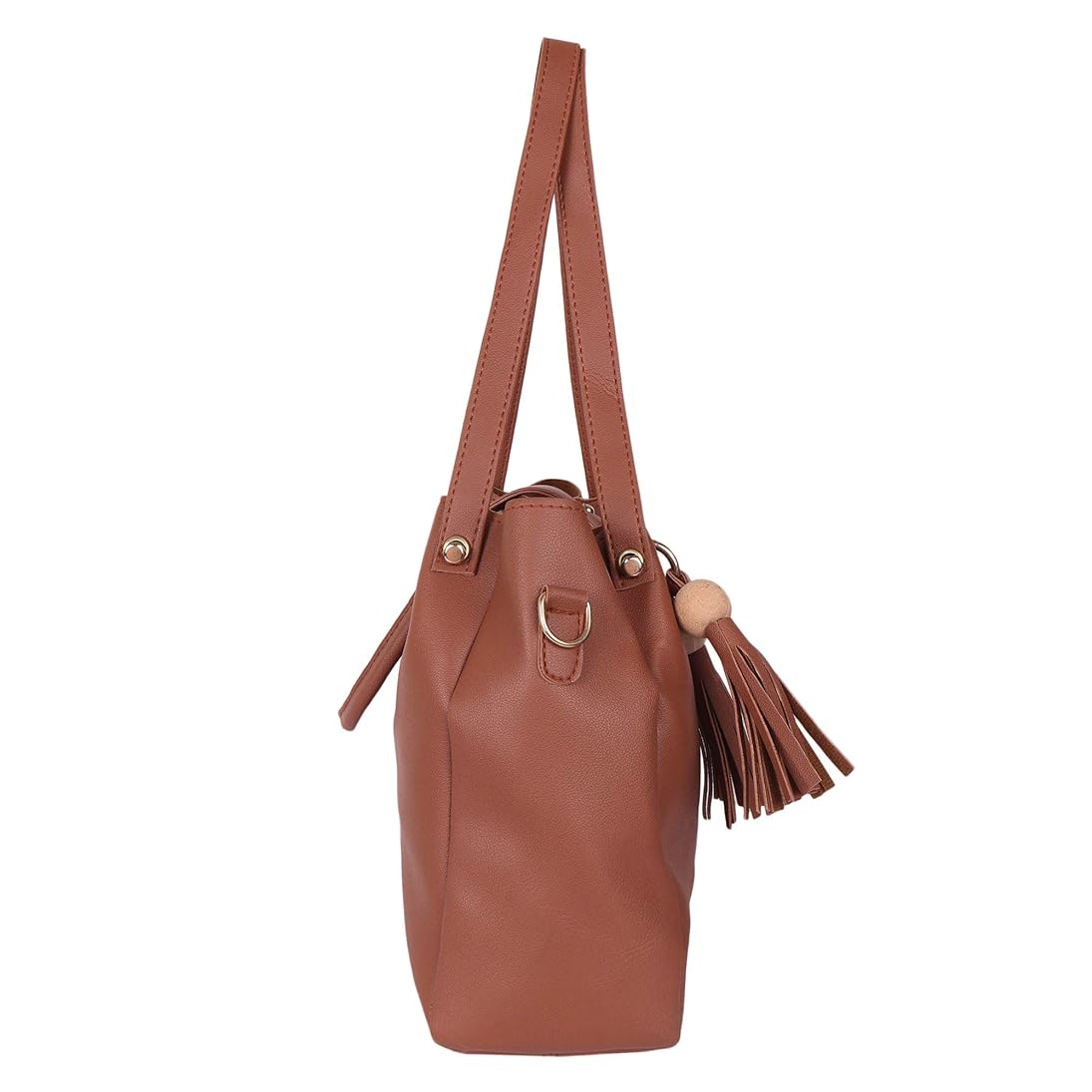 Ibiza Double Tassel Combo Pack of 2 Pcs Handbag with Sling Bag - Tan